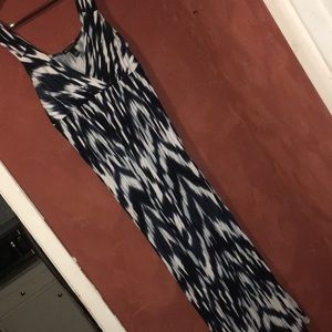 INC Vl Neck Blue & White Tie-Dye Maxi Dress